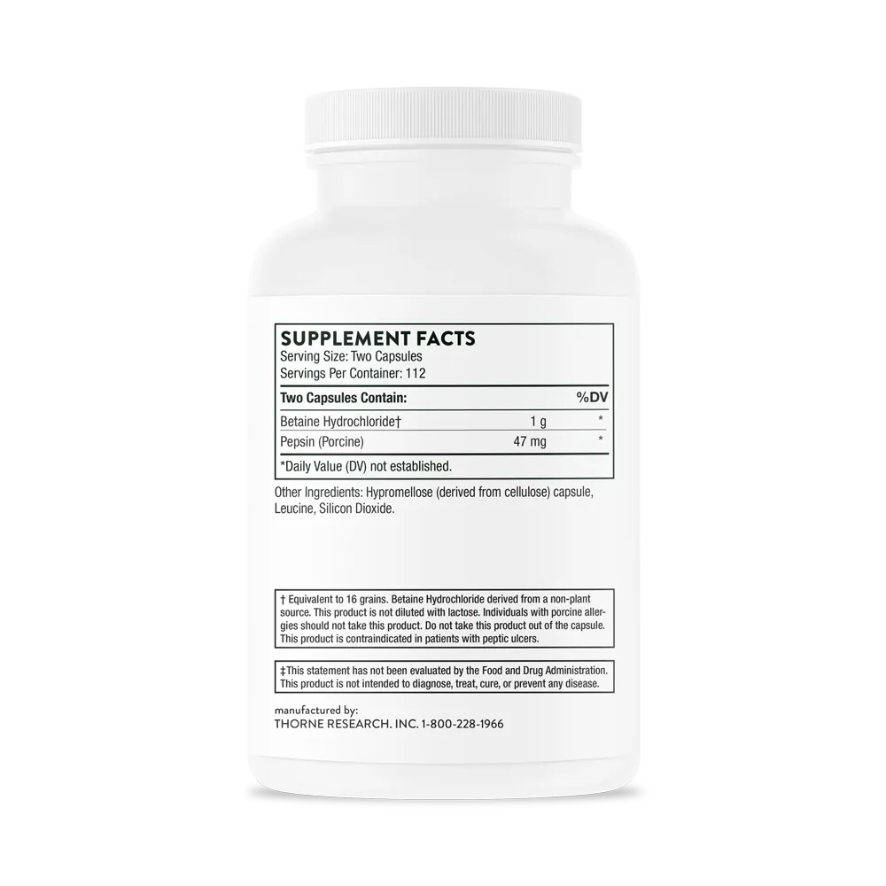 Thorne Research Inc.-Betaine HCl & Pepsin - NSF_SD415_